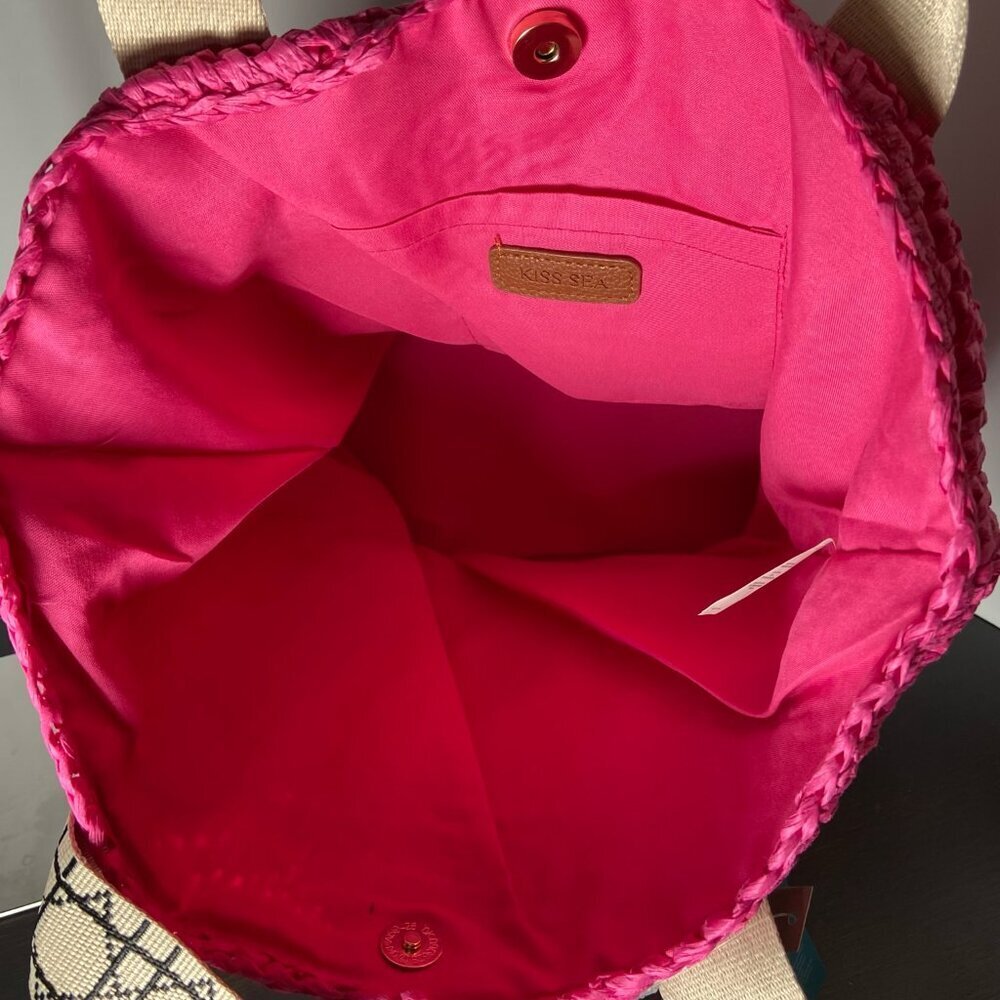 💐 KISS SEA Woven Straw Tote – Pink - NWT - Picture 5 of 10